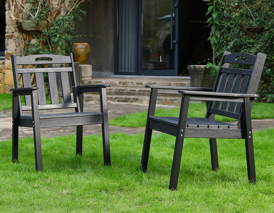 Черный вертикальный обеденный стул Adirondack из 2 предметов из полиэтилена HDPE